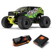UK-1/10 GORGON 4X2 MEGA 550 Brushed Monster Truck RTR with Battery & Charger, Yellow ARRMA