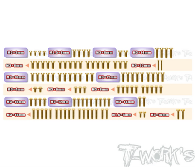 UK-Gold Plated Steel Screw Set 126pcs. ( For Team Associated RC10 B7.1C ) T-WORK'S