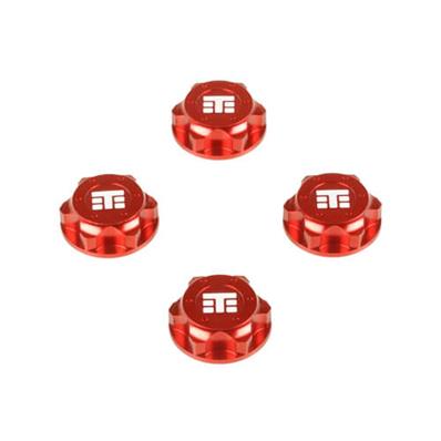 UK-Wheel Nuts (T Logo, 17mm, serrated, red ano, M12x1.0, 4pcs) TEKNO-RC
