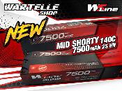 UK-Accu Lipo MIDDLE 7500 140c 2S 7.6V (prises PK 5mm) WS-LINE