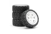 UK-1/10 'R' Block Rally Tyres/6-Spoke White Wheels (4) FASTRAX