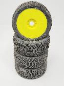 UK-POSITIVE 1/8e buggy tyres supersoft mounted on yellow wheels (wear 10%) (4) JETKOPOWER