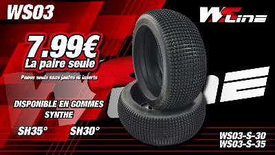 Pneus 03 Buggy 1/8 Gomme Synthétique (30 shore) SEUL (2) WS LINE