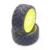 UK-Tyres 1/8 GT RADIAL glued on Yellow Rims (2pcs) - choice of shore SP RACING TEAM