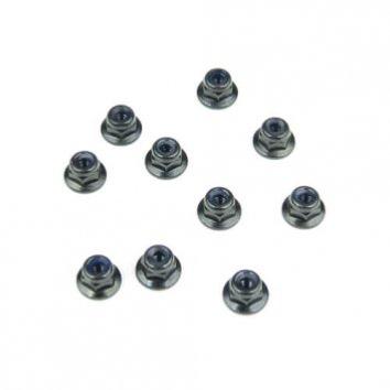 UK-M3 Locknuts (flanged, black, 10pcs) TEKNO-RC