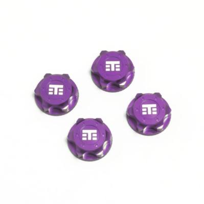 UK-Wheel Nuts (T Logo, 17mm, serrated, PURPLE ano, M12x1.0, 4pcs) TEKNO-RC