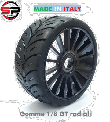 UK-Tyres 1/8 GT RADIAL glued on Black Rims (2pcs) - choice of shore SP RACING TEAM