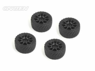 UK-M-Rally Tires+Wheels 10 Spoke Black +1mm (4PCS) CARTEN