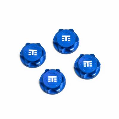 UK-Wheel Nuts (T Logo, 17mm, serrated, BLUE ano, M12x1.0, 4pcs) TEKNO-RC