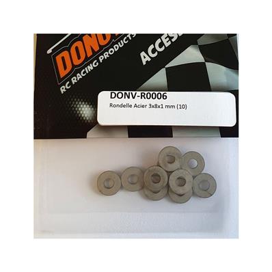 UK-Steel Washer 3x8x1mm (10) DONUTS RACING
