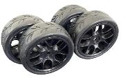 UK-1/10 BELTED TYRES PREGLUED 10 SPOKE - BLACK RIDE