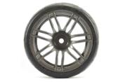 UK-1/10 Street/Tread tyre 14sp GUN METAL WHEEL (4) FASTRAX RC