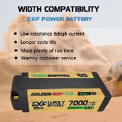 UK-Lipo Batterie 2S 7.6V MIDDLE 7000mAh 150C Gold-NGP 5mm avec cordon DEAN DXF-POWER