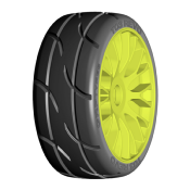 UK-1:8 GT – T03 REVO – XM3 Soft – Mounted on New 20 Spoked FLEX Yellow Wheel – 1 Pair GRP
