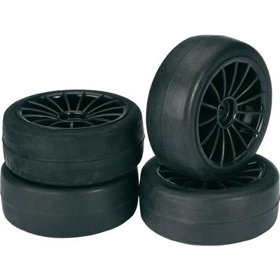 UK-Wheel Set Onroad "20 Spoke / Slick" black 1:10 (4 pcs) ABSIMA