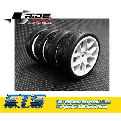 UK-1/10 SLICK TYRES PREGLUED 10 SPOKE WHITE RIDE