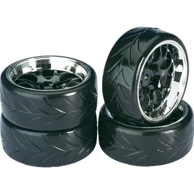 UK-Wheel Set Drift LP " Comb / Profile A" black/chrome 1:10 (4 pcs) ABSIMA