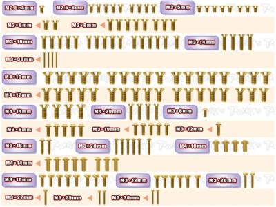 UK-Gold Plated Steel UFO Screw Set 149pcs. ( For Team Associated RC8 B4.2E ) T-WORK'S