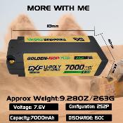 UK-Lipo Batterie 2S 7.6V MIDDLE 7000mAh 150C Gold-NGP 5mm avec cordon DEAN DXF-POWER