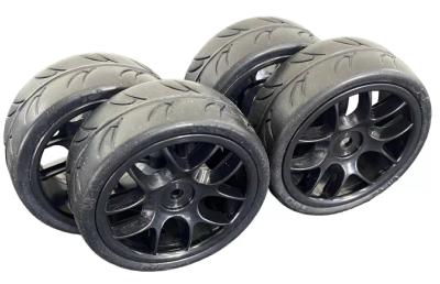 UK-1/10 BELTED TYRES PREGLUED 10 SPOKE - BLACK RIDE