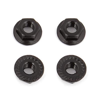 UK-Wheel Nuts, M4, Serrated, flanged, black steel TEAM-ASSOCIATED