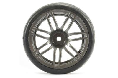 UK-1/10 Street/Tread tyre 14sp GUN METAL WHEEL (4) FASTRAX RC