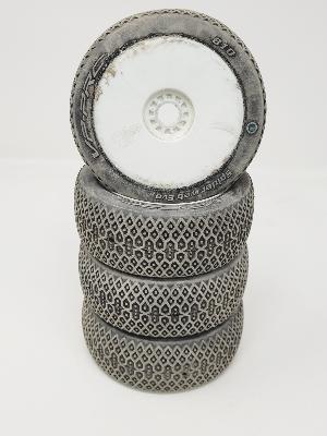 UK-SPIDER WEB EVO GUM M3 TIRES MOUNTED ON WHITE RIMS (4) - 5% WEAR VP-PRO