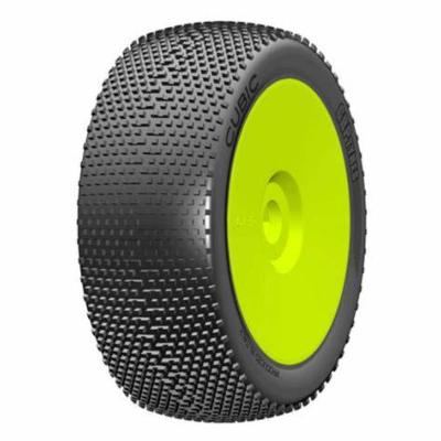 UK-Tyres "CUBIC" glued on yellow rims (2) GRP