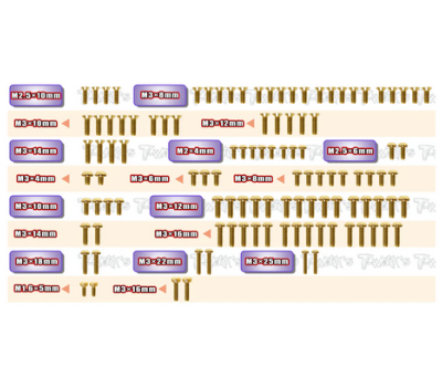 UK-Gold Plated Steel Screw Set 111pcs.( For Team Associated RC10 B7/B7D ) T-WORK'S