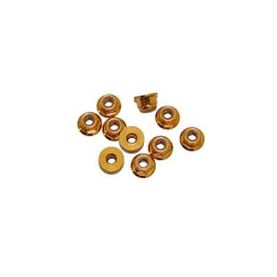 UK-4 mm. ALU. NYLON NUT W/FLANGE GOLD (10 pcs) ULTIMATE RACING
