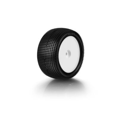 UK-Tyres 1/10e TT Carpet Rear 2wd/4wd glued on white rims - 101 HUDY