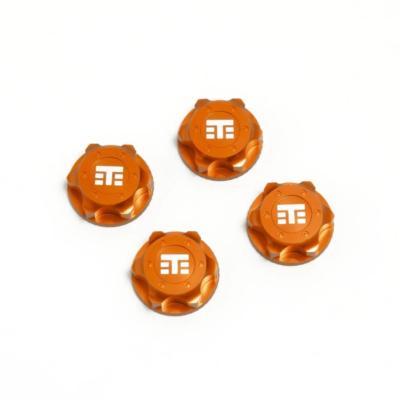 UK-Wheel Nuts (T Logo, 17mm, serrated, ORANGE ano, M12x1.0, 4pcs) TEKNO-RC