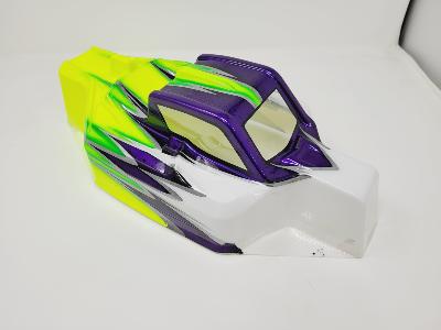 UK-BODY P2 BLANC/VIOLET METAL/JAUNE FLUO PEINTE  pour XRAY XB8 2024/2025 - J-CONCEPTS