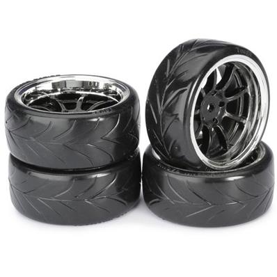 UK-Wheel Set Drift LP " 9 Spoke / Profile A" black/chrome 1:10 (4 pcs) ABSIMA