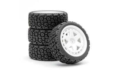 UK-1/10 'R' Block Rally Tyres/6-Spoke White Wheels (4) FASTRAX
