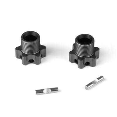 UK-Wheel Hubs (+3mm, lightened, gun metal ano, w/pins, 2pcs) TEKNO-RC