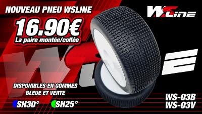 UK-Tyres 03 Buggy 1/8 BLUE Compound (30 shore) montés/collés sur jantes blanches (2) WS LINE