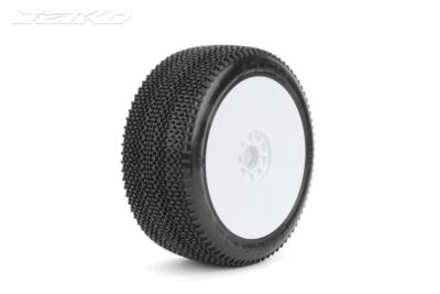 UK-Pneus buggy 1/8e "J-Ten" composite montés-collés sur jantes Revo blanches (la paire) (choix de la dureté) JETKO