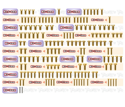 UK-Gold Plated Steel Screw Set 161pcs.( For Tekno EB48 2.2 )