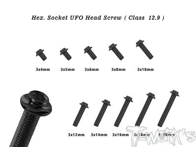 UK-Hex. Socket UFO Head Screw ( Class 12.9 ) 3x8mm (10) T-WORK'S