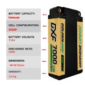 UK-Lipo Batterie 2S 7.6V SHORTY 7000mAh 140C Gold-NGP 5mm with DEAN cable DXF