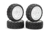 UK-1/10 'R' Block Rally Tyres/6-Spoke White Wheels (4) FASTRAX